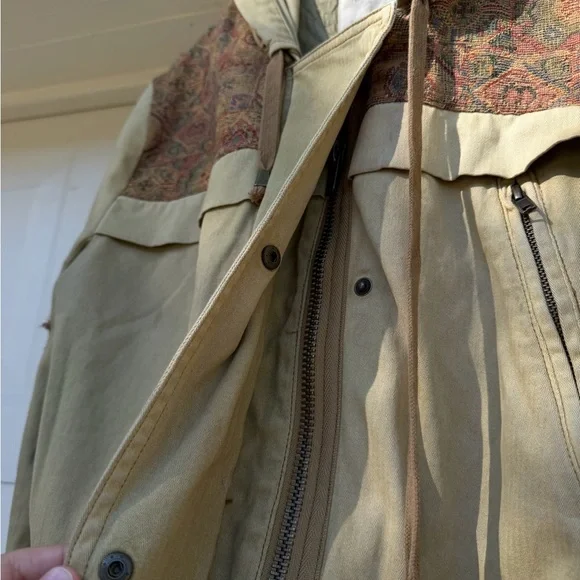 Free People Olive Patched Tapestry Drawstring Utility Jacket Size Large - Picture 12 of 16
